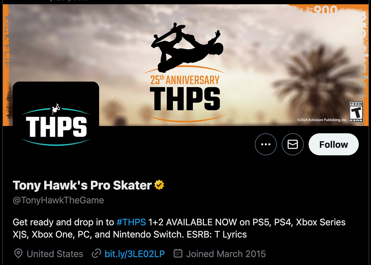 《托尼霍克職業滑板》社交媒體25周年更新 疑似重製版