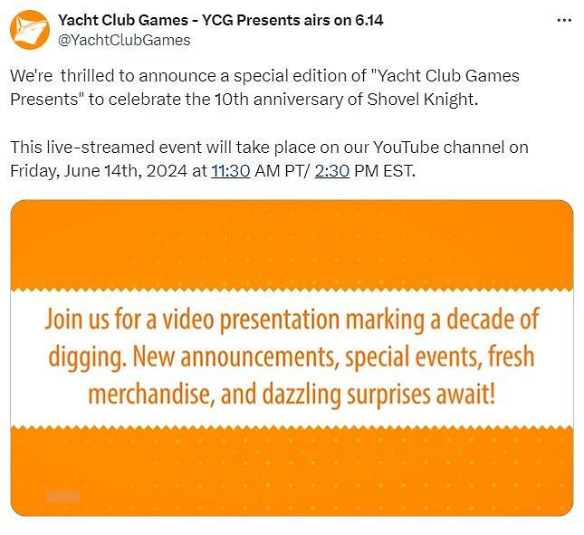 《鏟子騎士》10周年慶典直播6月14日開啟 將有驚喜內容公布 《鏟子騎士》10周年慶典直播6月14日開啟 將有驚喜內容公布