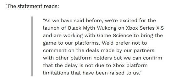 微軟回應《黑神話》Xbox版延期傳聞：非平台原因所致