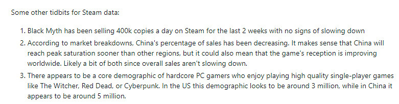 《黑神話》Steam每日售出超40萬份 中美銷量對比揭秘