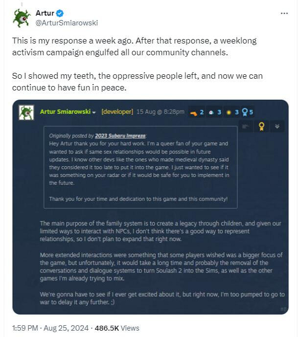 《Soulash 2》作者拒絕加入同性戀婚姻功能引發爭議