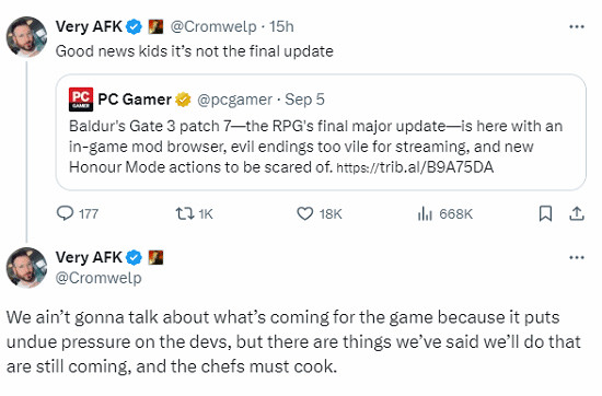 《柏德之門3》7號更新檔現已發布：跨平台版本研發中