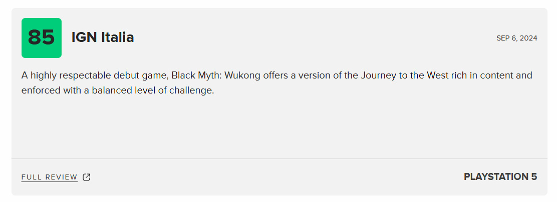 IGN意大利給出好評!《黑神話》PS5版M站評分漲至75分 IGN意大利給出好評!《黑神話》PS5版M站評分漲至75分