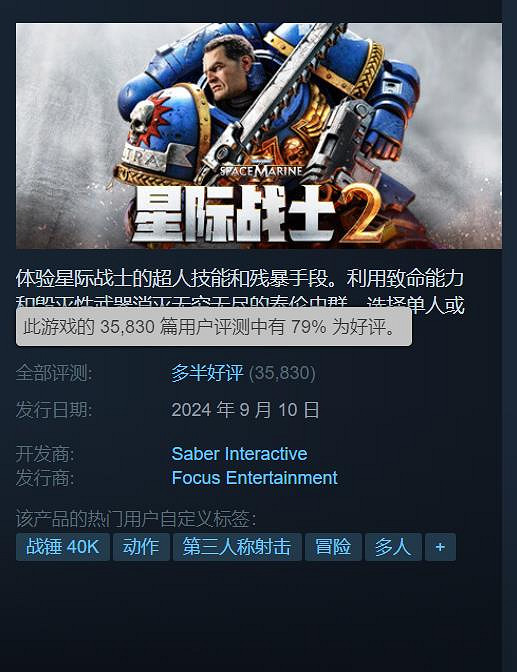 《戰鎚40K:星際戰士2》Steam好評率下降 獲"多半好評" 《戰鎚40K:星際戰士2》Steam好評率下降 獲"多半好評"
