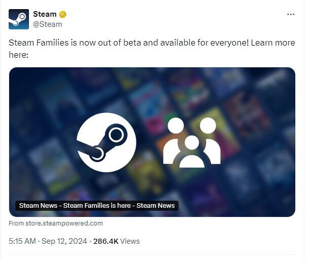 Steam正式推出家庭共享功能,可與五名成員共享遊戲庫 Steam正式推出家庭共享功能,可與五名成員共享遊戲庫