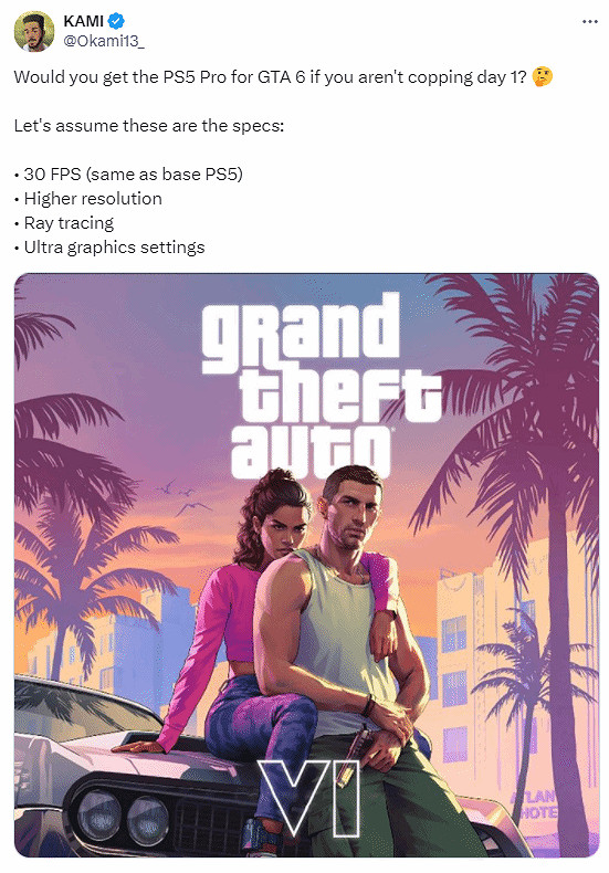 難賣了！超80%投票玩家不會為了《GTA6》購買PS5 Pro
