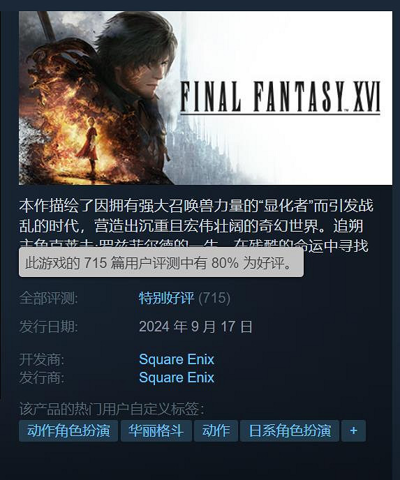 《最終幻想16》Steam升至特別好評 玩家:就好這一口 《最終幻想16》Steam升至特別好評 玩家:就好這一口
