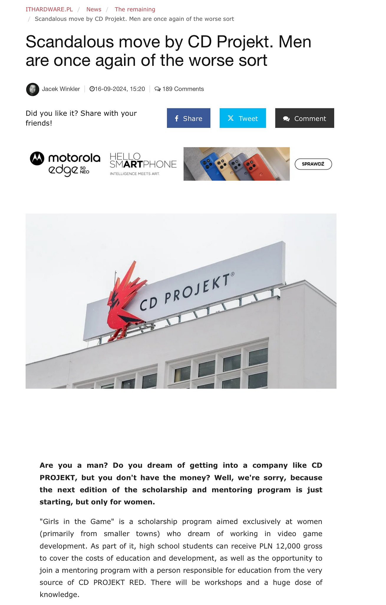 CDPR向左轉!獎學金和導師項目排除男性 CDPR向左轉!獎學金和導師項目排除男性