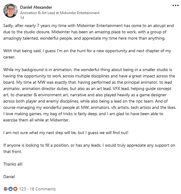 《黎明死線》衍生作被取消後 工作室Midwinter將被關閉 《黎明死線》衍生作被取消後 工作室Midwinter將被關閉