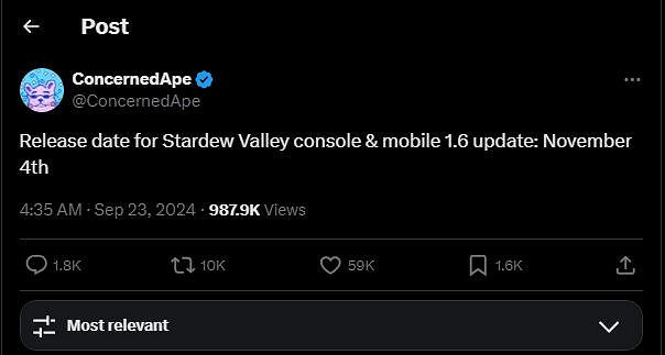 《星露谷物語》主機和移動版1.6更新內容發布日期確定 11月4日推出 《星露谷物語》主機和移動版1.6更新內容發布日期確定 11月4日推出