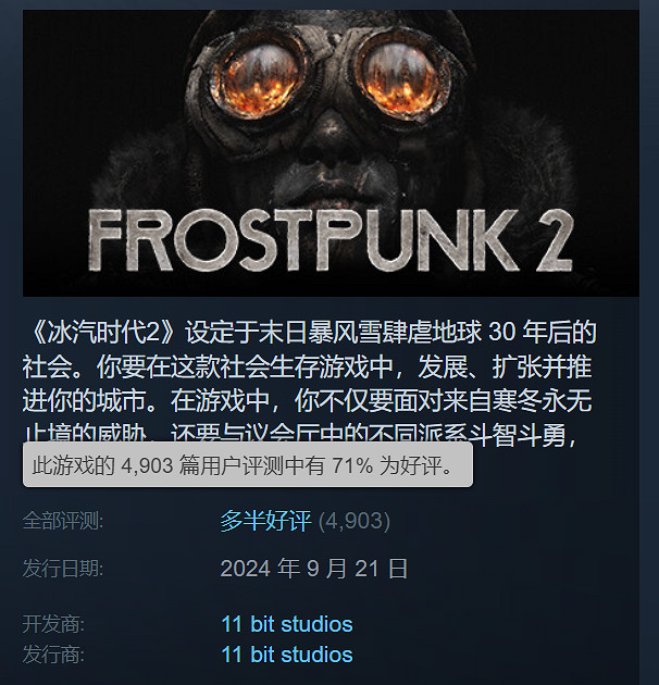 《冰汽時代2》Steam評測降至多半好評:優化太差了! 《冰汽時代2》Steam評測降至多半好評:優化太差了!