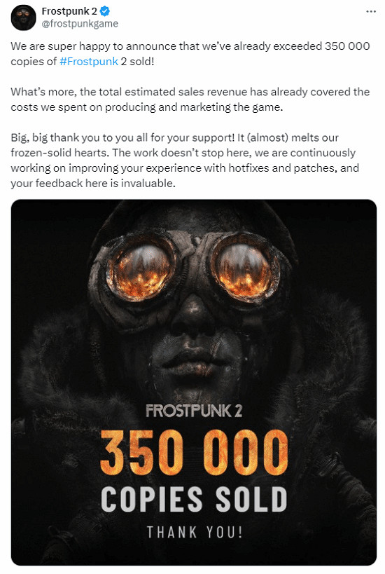 末日新作《冰汽時代2》銷量已突破35萬份!成功回本! 末日新作《冰汽時代2》銷量已突破35萬份!成功回本!