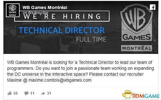 《阿卡漢起源》開發商招聘技術總監：擴展DC宇宙！