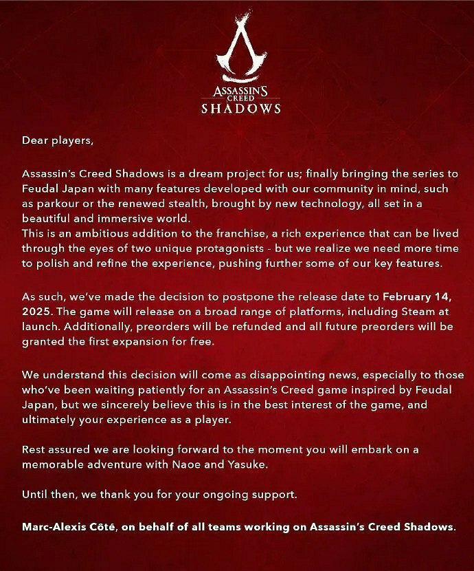 《刺客教條:影》跳票至2025年2月發售 首發登陸Steam 《刺客教條:影》跳票至2025年2月發售 首發登陸Steam