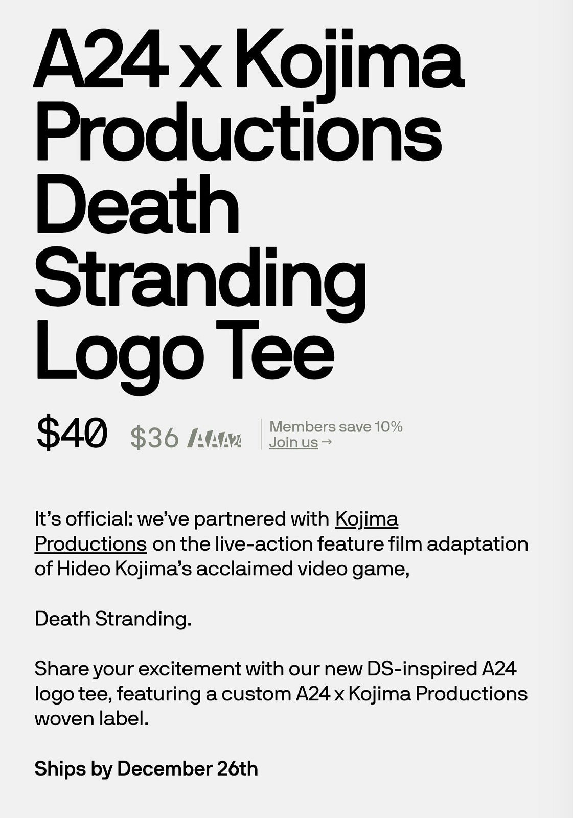 《死亡擱淺》真人電影將由小島工作室聯合A24製作