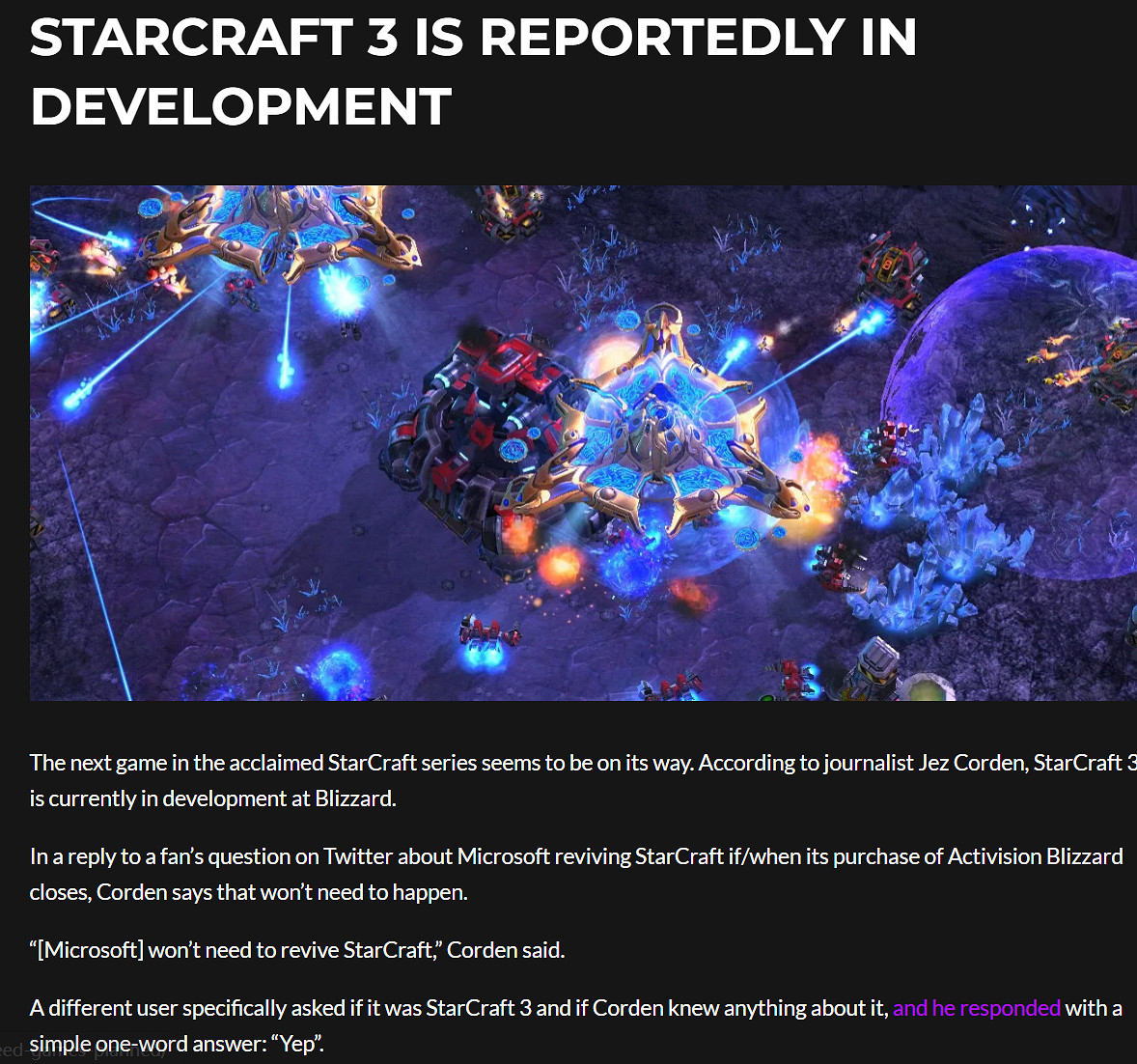 傳暴雪正開發《星海爭霸3》
