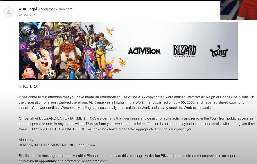 《魔獸爭霸3》Mod引擎作者收到暴雪律師函:刪除否則將被起訴 《魔獸爭霸3》Mod引擎作者收到暴雪律師函:刪除否則將被起訴