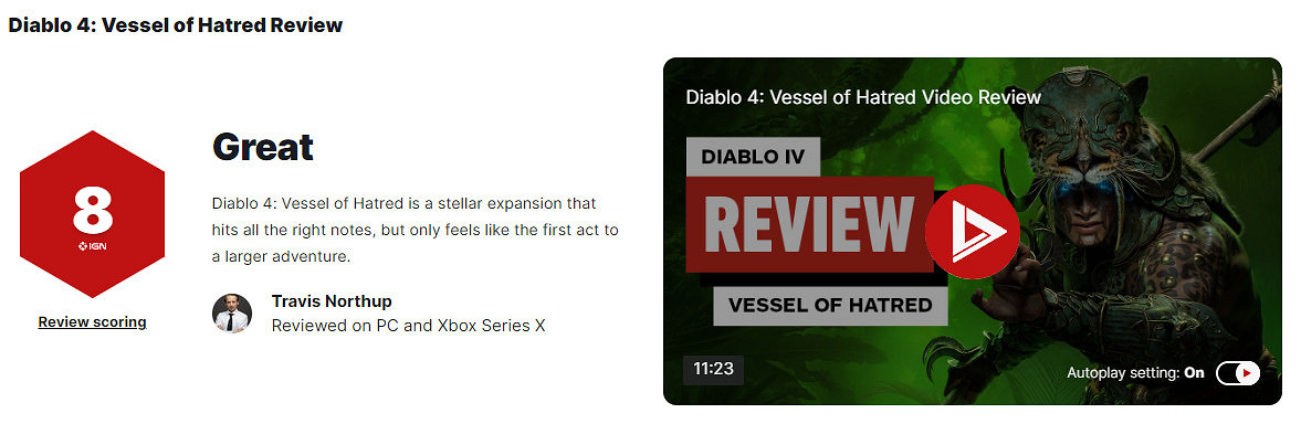 《暗黑破壞神4憎恨之軀》獲IGN8分 媒體口碑普遍讚譽 《暗黑破壞神4憎恨之軀》獲IGN8分 媒體口碑普遍讚譽