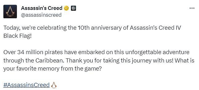 《刺客教條4：黑旗》慶祝10周年 玩家數超3400萬