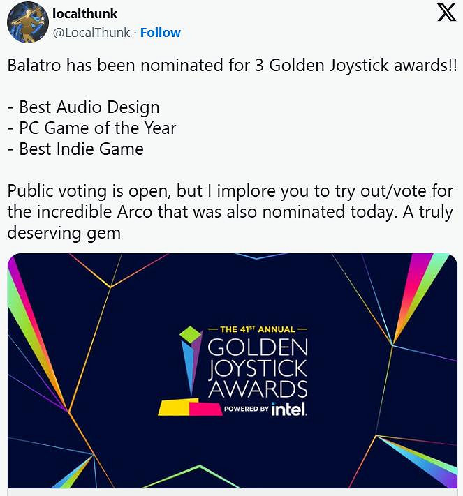 《小醜牌》開發者為同類競爭品《Arco》拉票:真正佳作 《小醜牌》開發者為同類競爭品《Arco》拉票:真正佳作