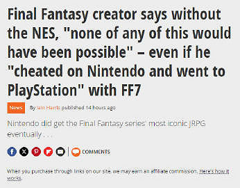 《最終幻想》之父回顧生涯 感慨與任天堂之間的關係