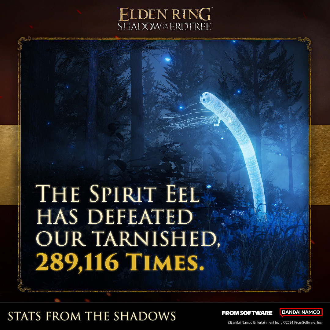 《艾爾登法環:黃金樹幽影》靈鰻殺死玩家將近30萬次 《艾爾登法環:黃金樹幽影》靈鰻殺死玩家將近30萬次