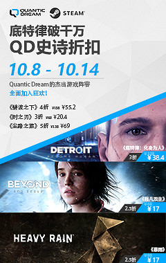 榮耀破千萬，Quantic Dream巨獻：《底特律：化身為人》《超能殺機：兩個靈魂》《暴雨》攜手最低2.5折