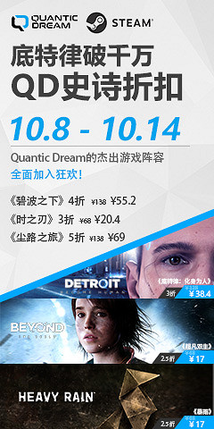 榮耀破千萬，Quantic Dream巨獻：《底特律：化身為人》《超能殺機：兩個靈魂》《暴雨》攜手最低2.5折