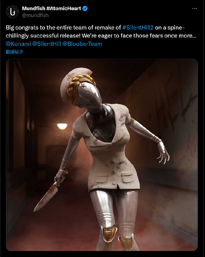 《原子之心》官推《沉默之丘2重製版》賀圖 護士服吸睛 《原子之心》官推《沉默之丘2重製版》賀圖 護士服吸睛