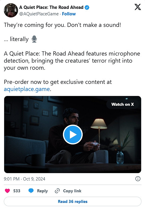 別發出聲音!《寂靜之地》將有麥克風噪音檢測功能! 別發出聲音!《寂靜之地》將有麥克風噪音檢測功能!