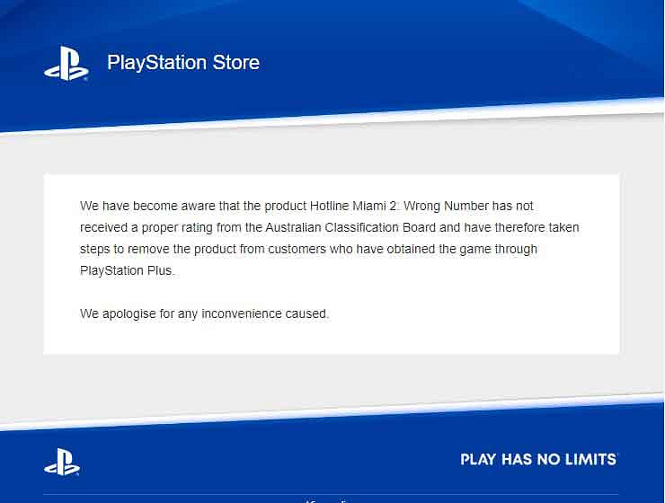 《火線邁阿密2》澳洲區被下架 索尼:才發現沒有評級 《火線邁阿密2》澳洲區被下架 索尼:才發現沒有評級