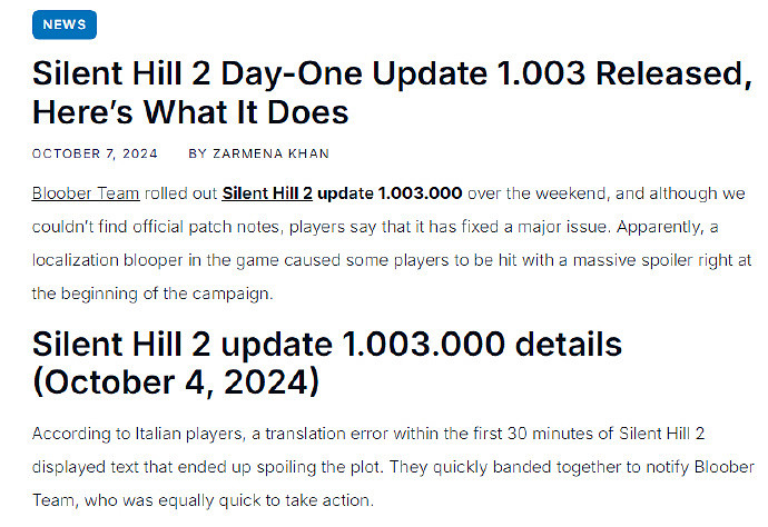 開局即結局：《沉默之丘2重製版》意大利字幕會劇透！