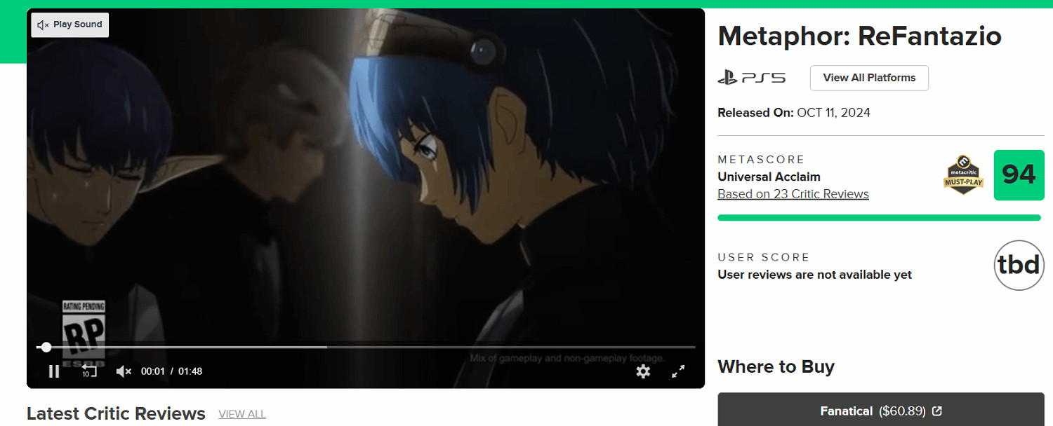 全屏滿分!《暗喻幻想:ReFantazio》媒體讚譽圖公布 全屏滿分!《暗喻幻想:ReFantazio》媒體讚譽圖公布