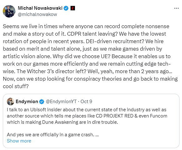 CDPR否認公司陷入困境傳言:對那些陰謀論感到很惱火 CDPR否認公司陷入困境傳言:對那些陰謀論感到很惱火