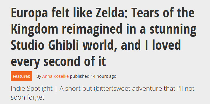 外媒稱讚《歐羅巴》:像王國之淚在吉卜力世界的重構! 外媒稱讚《歐羅巴》:像王國之淚在吉卜力世界的重構!