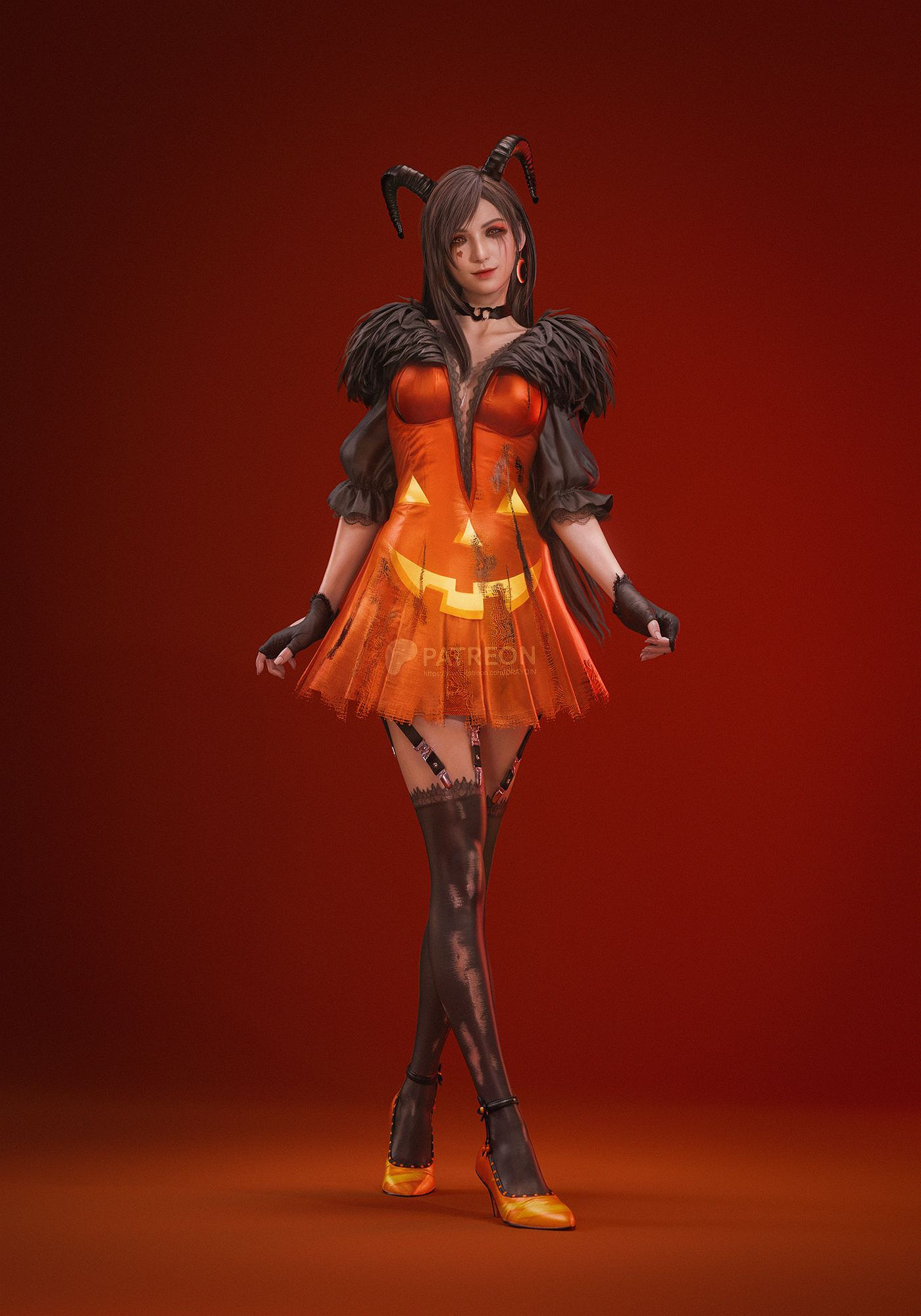 知名3D博主分享《FF7》萬聖節版蒂法:南瓜小惡魔! 知名3D博主分享《FF7》萬聖節版蒂法:南瓜小惡魔!