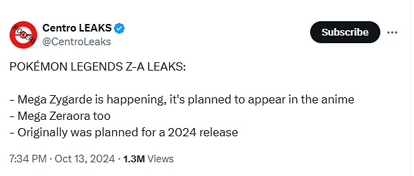 泄露資料顯示:《寶可夢傳說:Z-A》原計劃於今年發售 泄露資料顯示:《寶可夢傳說:Z-A》原計劃於今年發售