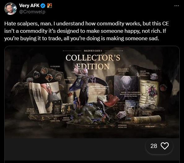 拉瑞安發行總監譴責黃牛倒賣《柏德之門3》實體收藏版：令玩家傷心