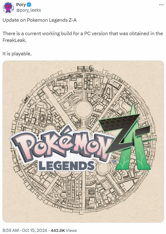 駭客泄露《寶可夢傳說：Z-A》可運行版本及PC開發版