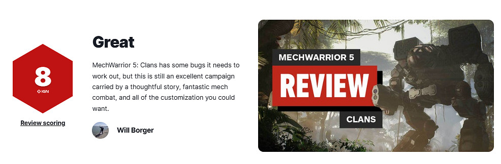 《機甲戰士5:氏族》IGN 8分:故事精彩 戰鬥出色! 《機甲戰士5:氏族》IGN 8分:故事精彩 戰鬥出色!