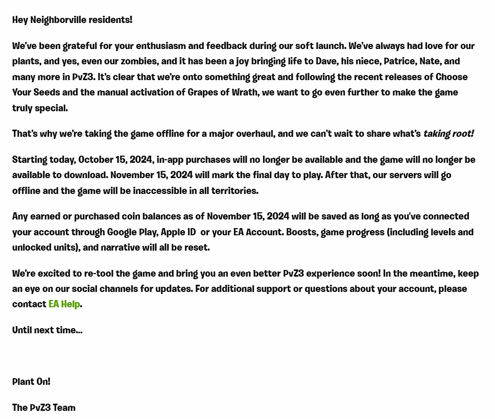 PopCap宣布《植物大戰殭屍3》將暫時下線 有重大調整