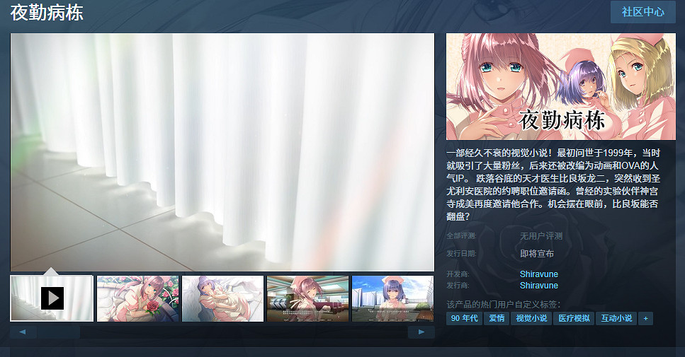 經典名作《夜勤病棟》重製版上架Steam 支援簡繁中文