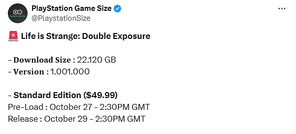 《奇異人生：雙重曝光》PS5版容量曝光！10月27日預載