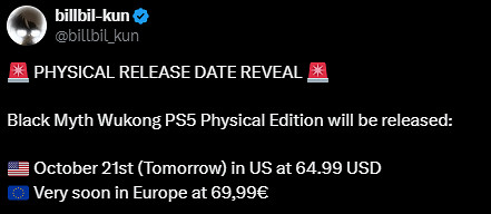 曝《黑神話》PS5實體版於10月21日上架 定價65美元！