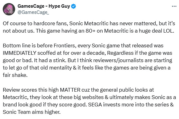 博主談《索尼克X夏特》M站80分：終於得到公平對待了!