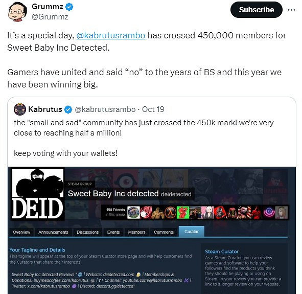 玩家團結抵制Sweet Baby影響 專題頁關注人數超45萬