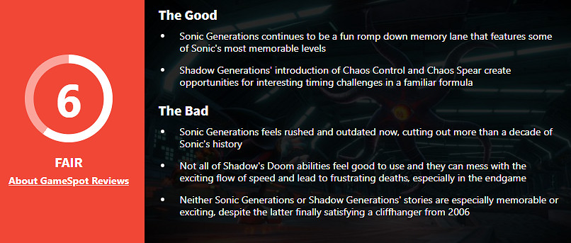 《索尼克X夏特：世代重啟》GS 6分：有些倉促過時！