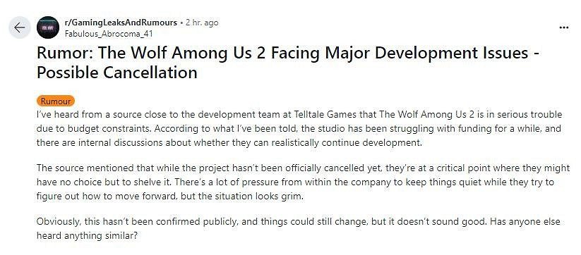 外媒爆料《與狼同行2》或面臨取消 開發團隊資金告急 外媒爆料《與狼同行2》或面臨取消 開發團隊資金告急