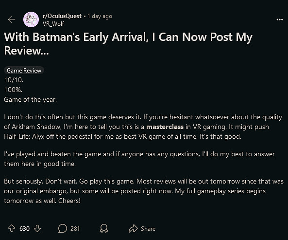 《蝙蝠俠:阿卡姆之影》備受好評:3A-VR體驗 《蝙蝠俠:阿卡姆之影》備受好評:3A-VR體驗