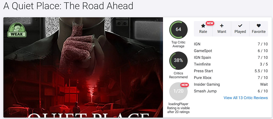 《寂靜之地:前方之路》媒體評分出爐!最高僅7分! 《寂靜之地:前方之路》媒體評分出爐!最高僅7分!